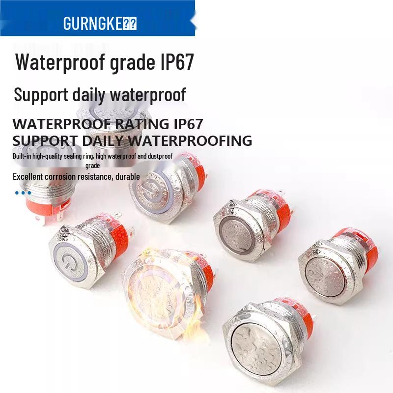 High-Power Waterproof Metal Push Button Switch, 16/19/22mm, Momentary to Latching, Illuminated