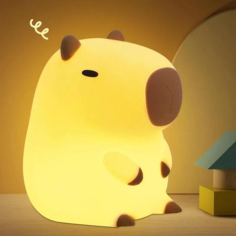 Cute Capybara Night Light Cute Cartoon Silicone Creative Bedside Sleep Night Lamp Room Decor Birthday Christmas Gift жёлтый