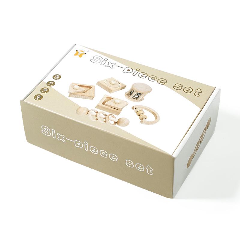 Wooden Geometric Figure Matching Toys and Teething Rattle Set