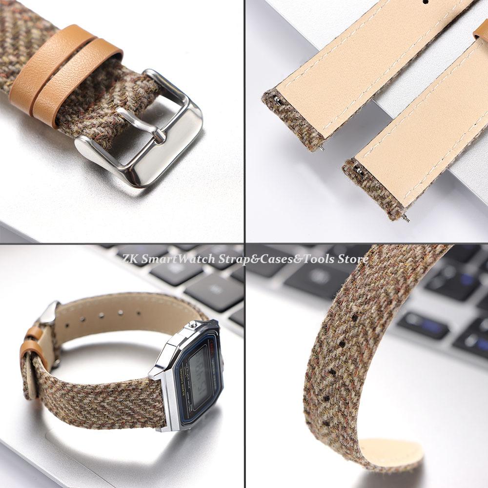 Vintage Woolen Leather Watch Band 18mm 20mm 22mm Quick Release Strap Nylon Weave Bracelet for Men Women Brown Green Wristband