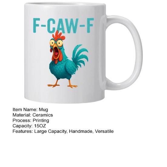 Personlig F-Caw-F Kyllingkrus 15oz Keramisk Kaffekopp Morsom Hane Gårdsdyr Humor Krus Gjenbrukbart Oppvaskmaskin Mikrobølgeovn Sikker Drikkeglass