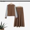 ZANZEA Women Stripe Splice Long Sleeve Blouse and Long Skirts Casual Two Piece Sets