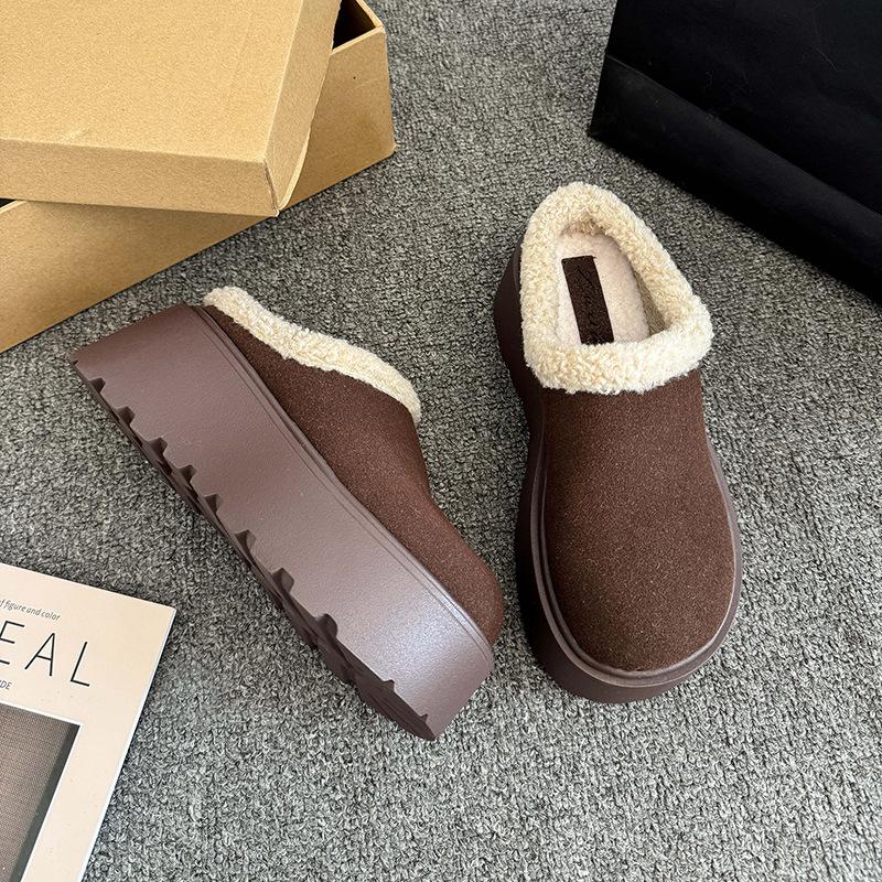 French Retro Baotou Half Slippers Women's Outer Wear Autumn and Winter New Heightened Thick-soled One-pedal Birkencotton Slippers