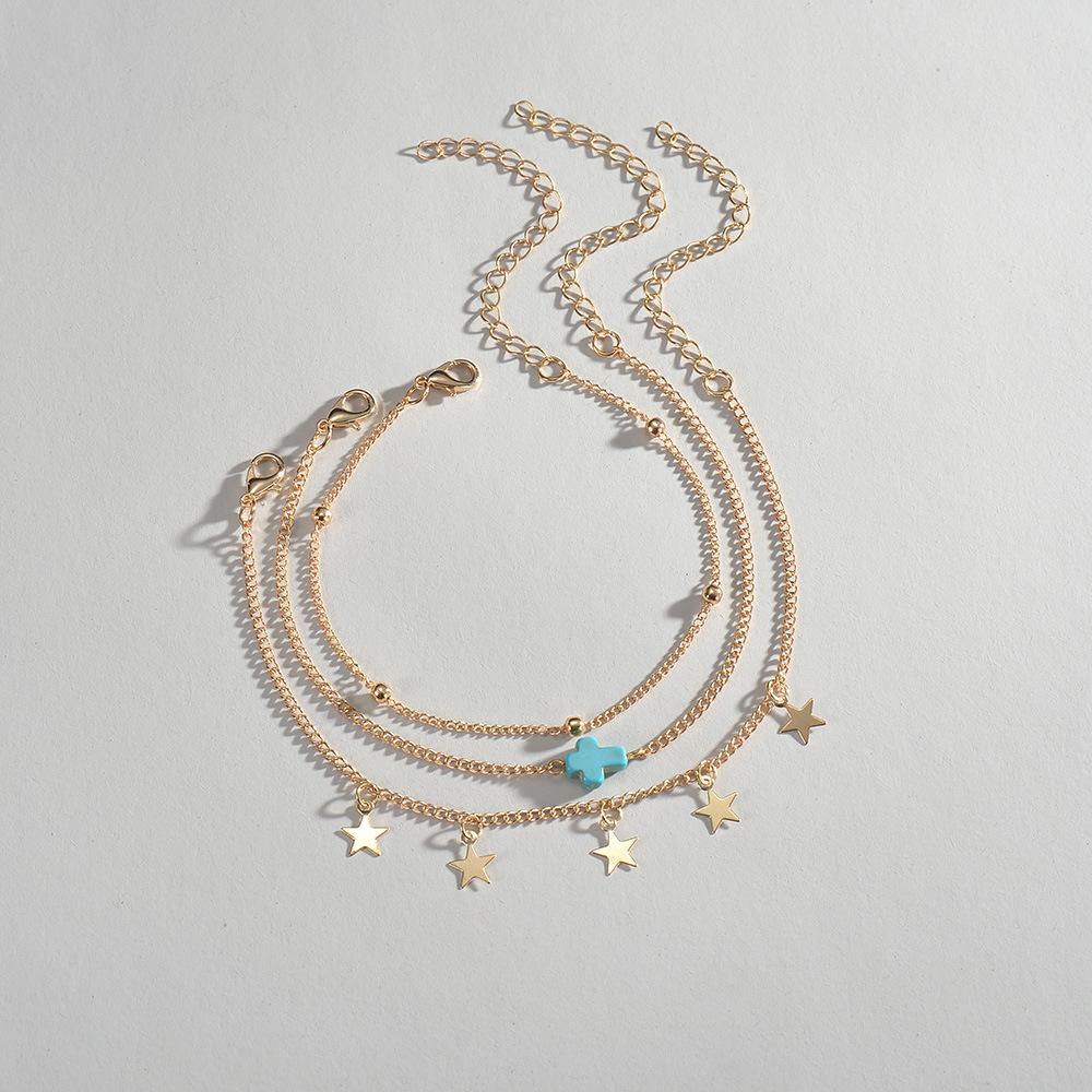 Feet Beach Stars Tassel Cross Multi-layer Ladies Anklet