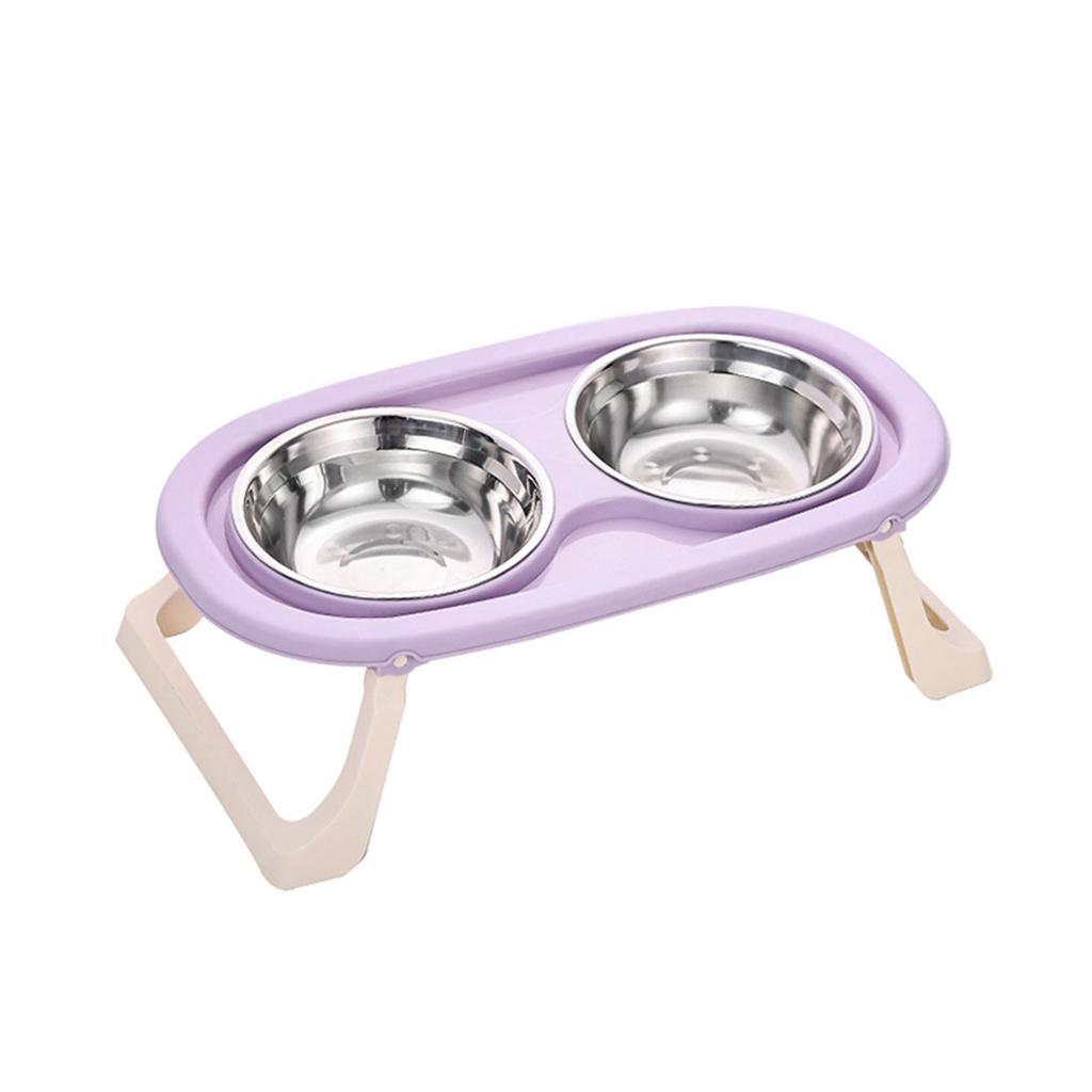 1PC Foldable Stainless Steel Pet Bowl Cat Food Bowl Cat Bowl Dog Food Bowl Neck Protection High Foot Double Bowl