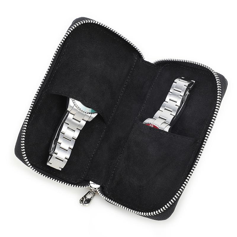 

Чехол для часов из натуральной кожи ручной работы с 2 слотами для женщин, мужские часы на молнии, чехол для хранения часов, коробка для показа коллекции, дорожные сумки для часов чёрный