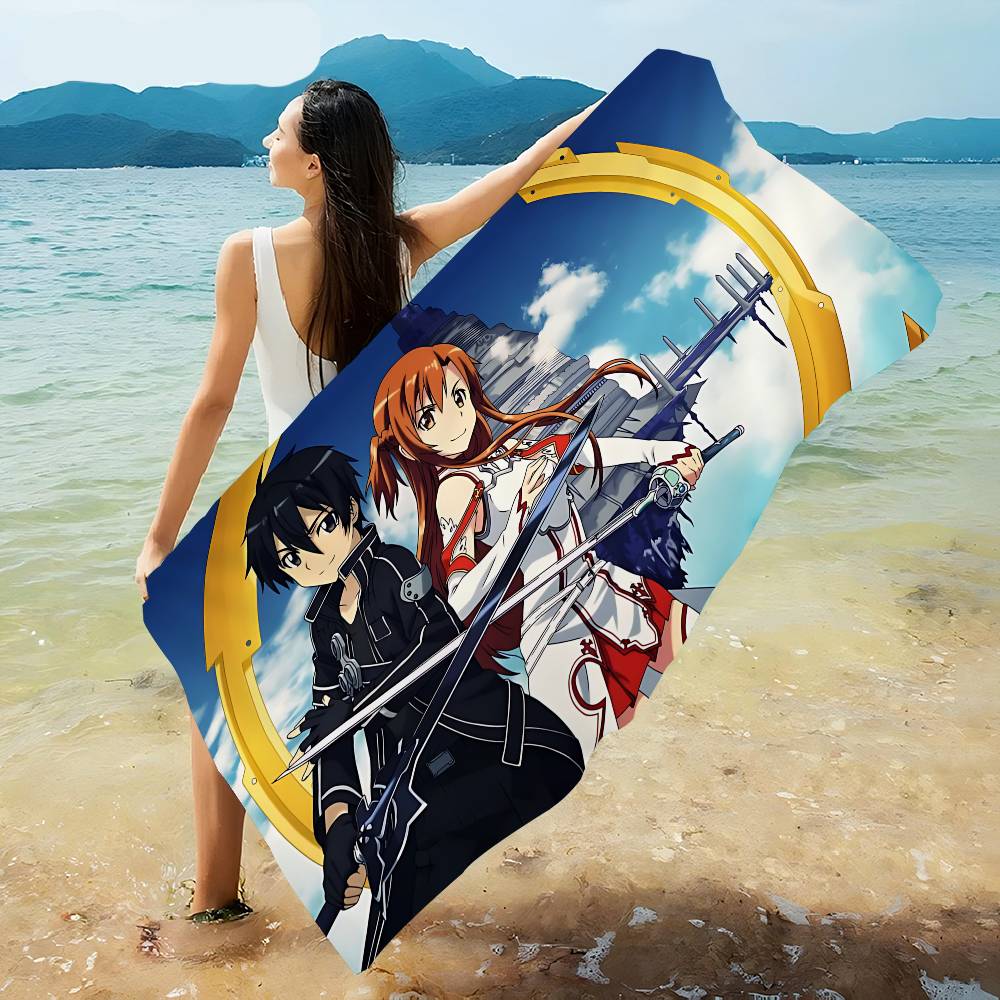 Japan Anime Sword Art Online Beach Towel Colorful Bath Towels for Girl Microfiber Quick Dry Sand Free Beach Yoga Spa Gym Pool