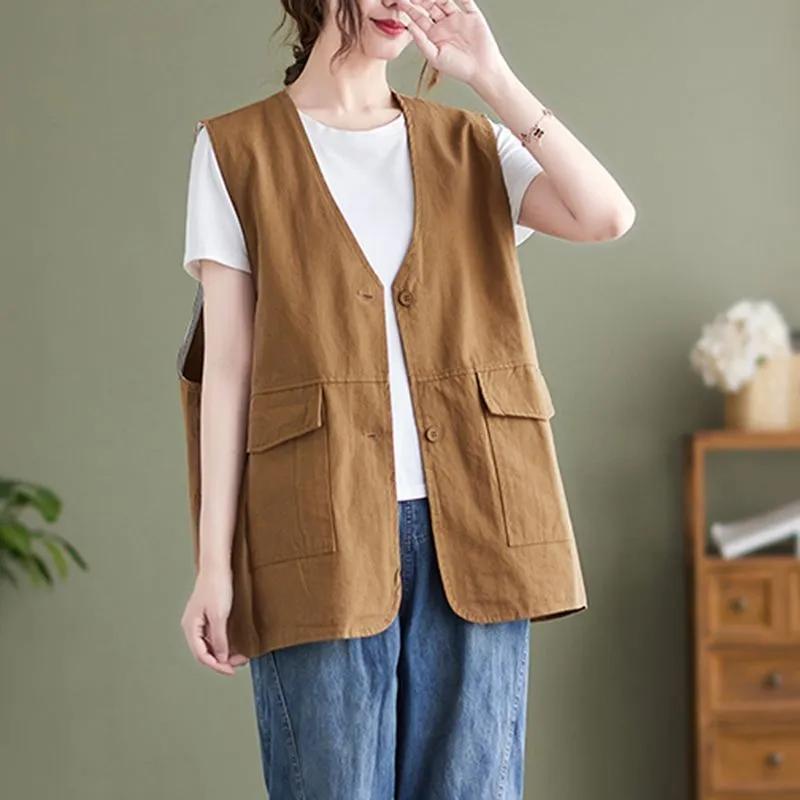 Vest Women's Spring and Summer Vest Outer Wear Loose Thin Casual Vest Sleeveless Jacket