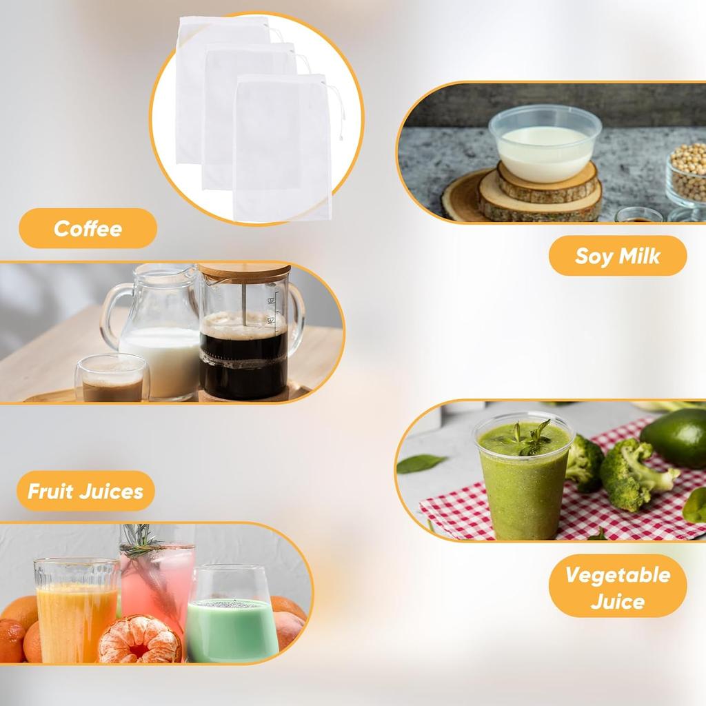 6 Pack Nut Milk Bag Reble Nylon Cheese Cloth Bag for Straining Washable Nut Bag Strainer 12×8 In Fine Mesh Bag Strainer for Straining Fruit Juice