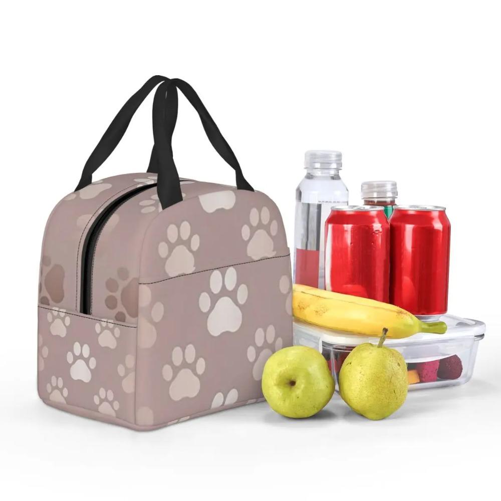 Cute Golden Gradient Pet Paw Print Insulated Lunch Bag for Women Kids Leakproof Food Boxes Thermal Lunch Box Tote