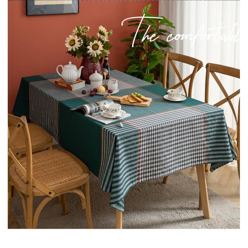 Nordic Style Linen Cotton Tablecloth Square Rectangular Plaid Stripe Washable Heat Resistant Dining Table Cover