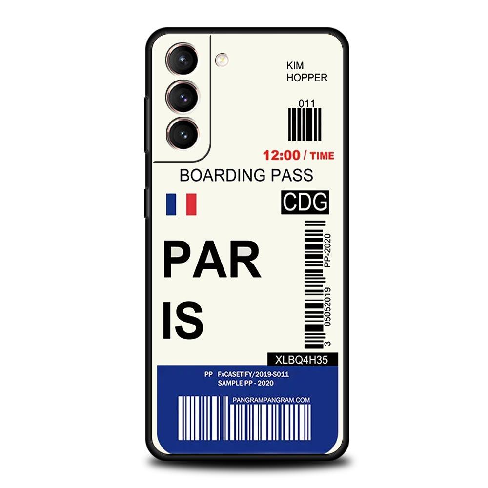 World City Travel Ticket New York London Label Phone Case For Samsung S24 S23 S22 S20 Ultra S21 FE 5G S10 S9 Plus S10E S8 Cover