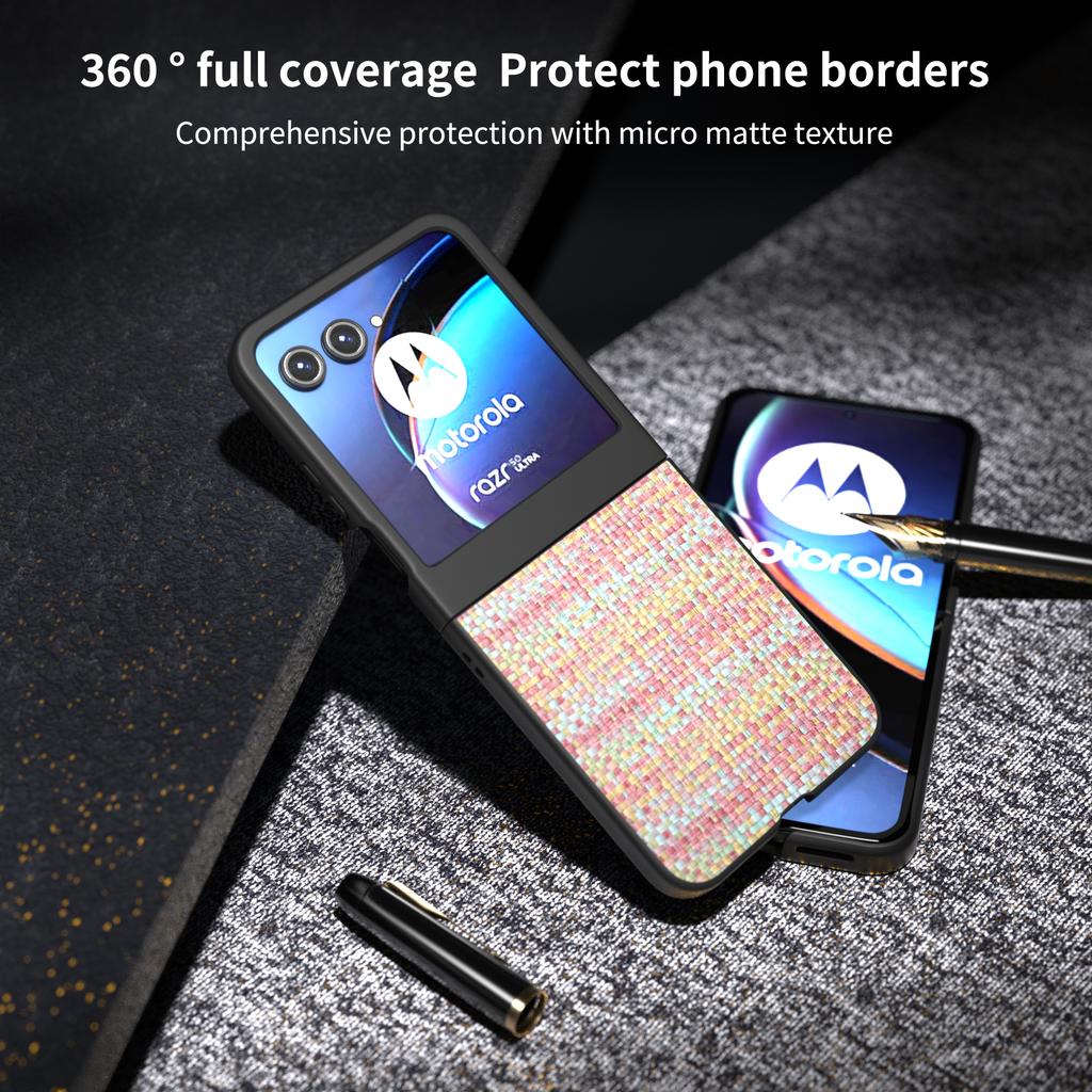 For Motorola Razr 50 5G Case Plaid Texture Leather+PC Phone Cover Black Edge