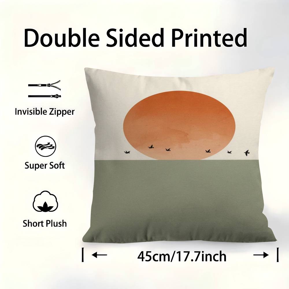 Modern Minimalist Boho Style Trees Birds Sun Landscape Pillow Cover Sofa Cushion Cover Home Room Decoration Children Gift