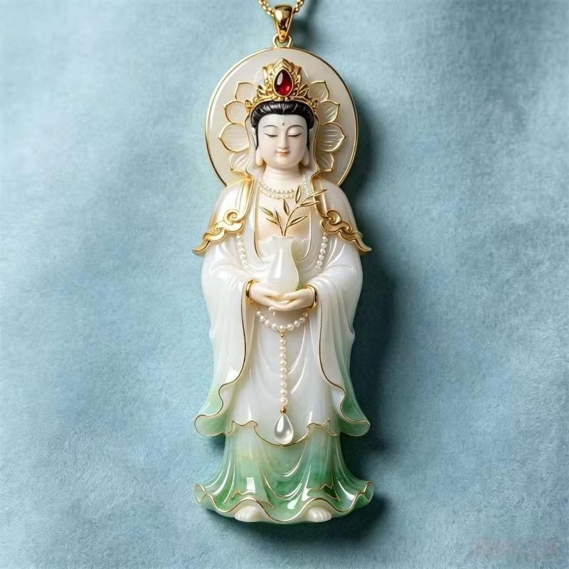 Ethnic Auspicious Gourd Statue Imitation Jade Pendant Necklace Vintage Jewelry For Women Traditional Outfit Accessory Gift