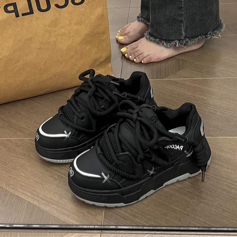 Y2K Cross Lace Up Thick Bottom Vulcanized Shoes Women Mixed Color Breathable Platform Sneakers Woman Autumn Chunky Student Shoe