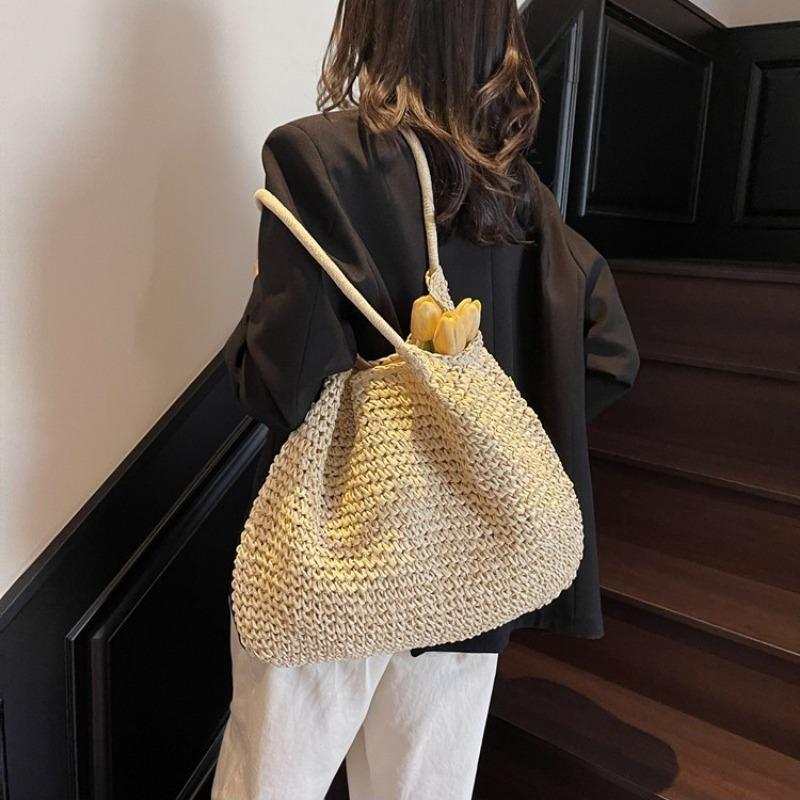 Lazy Wind Large-capacity Straw Bag Women's Spring New Versatile Shoulder Tote Bag Vacation Beach Bag
