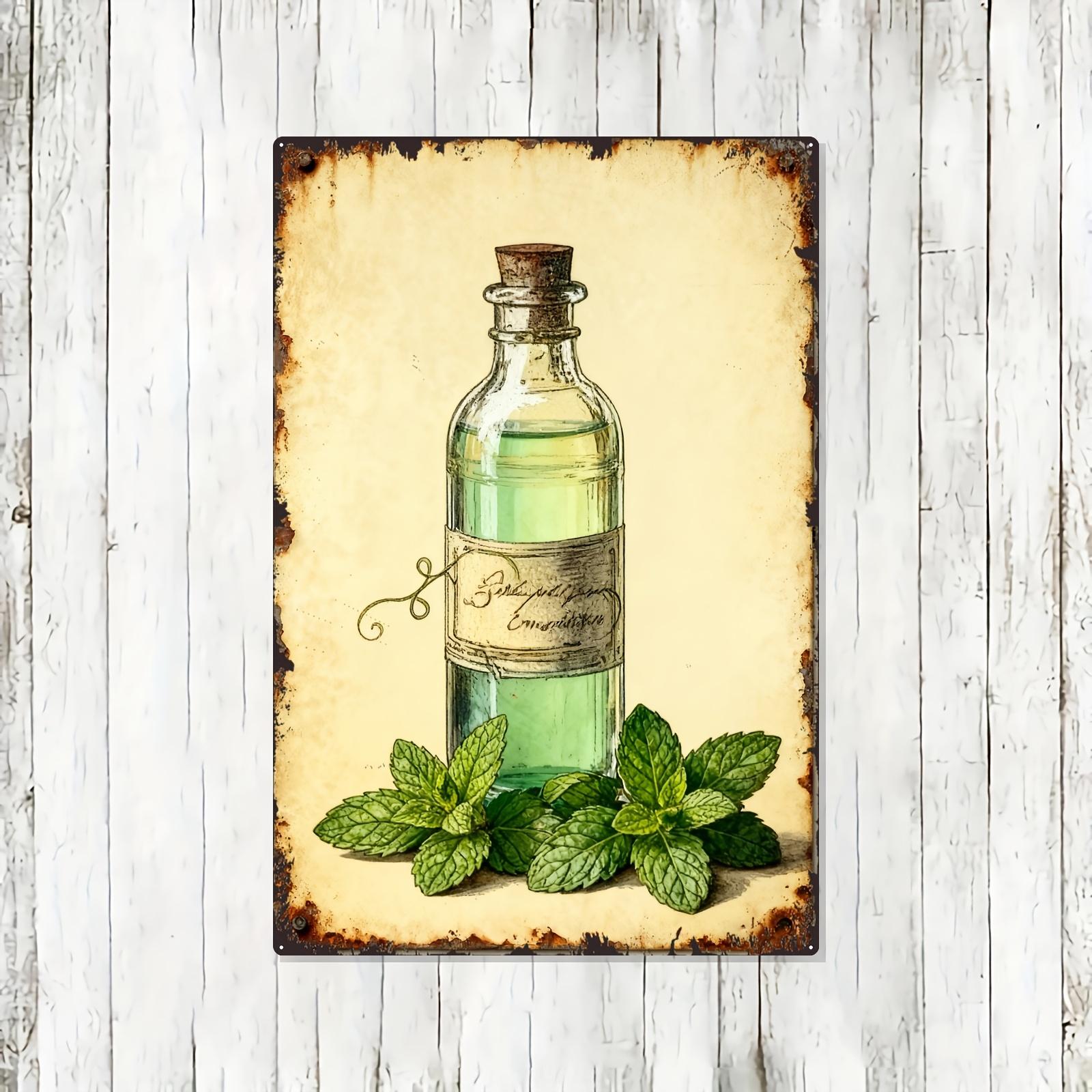 

[2D Flat] 1pc Vintage Peppermint Essential Oil Tin Painting - Rust-Proof & Weatherproof Metal Wall Art, 20.32x30.48 cm, Antique 20x30cm（7.8x11.8inch）