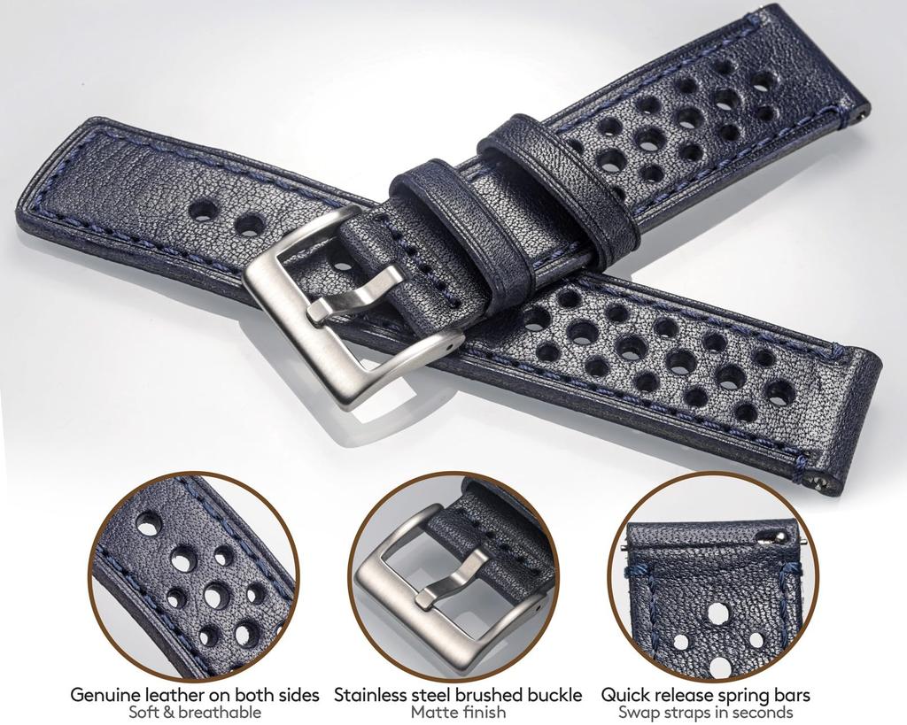 20mm Genuine Leather Watch Band for Omega and Perforated flexible Italian Compatible with Omega and Swatch [hemsut h] X, Swatch, MoonSwatch. design,