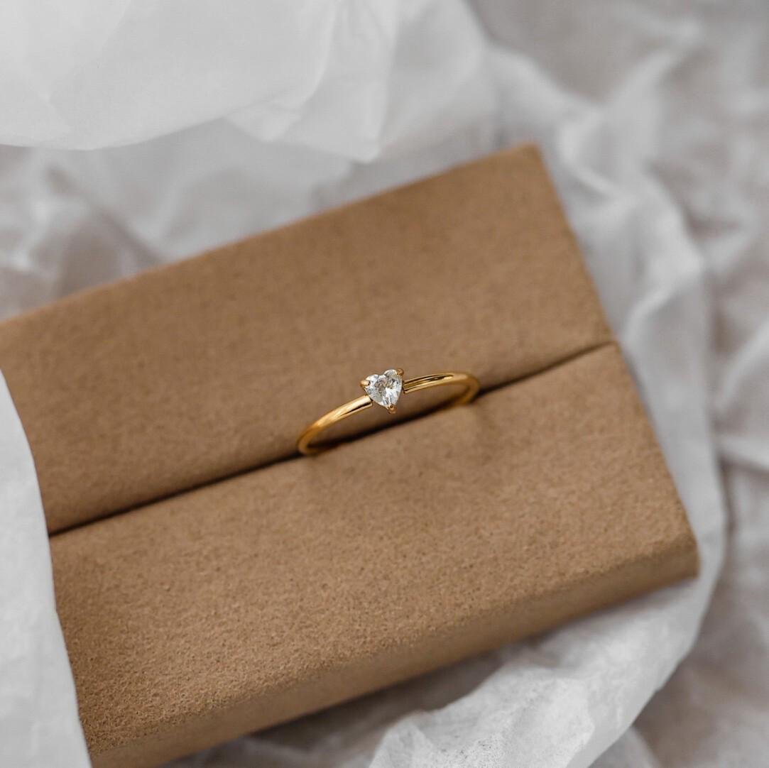 Minimalist Heart Diamond Open Band Ring Adjustable Open