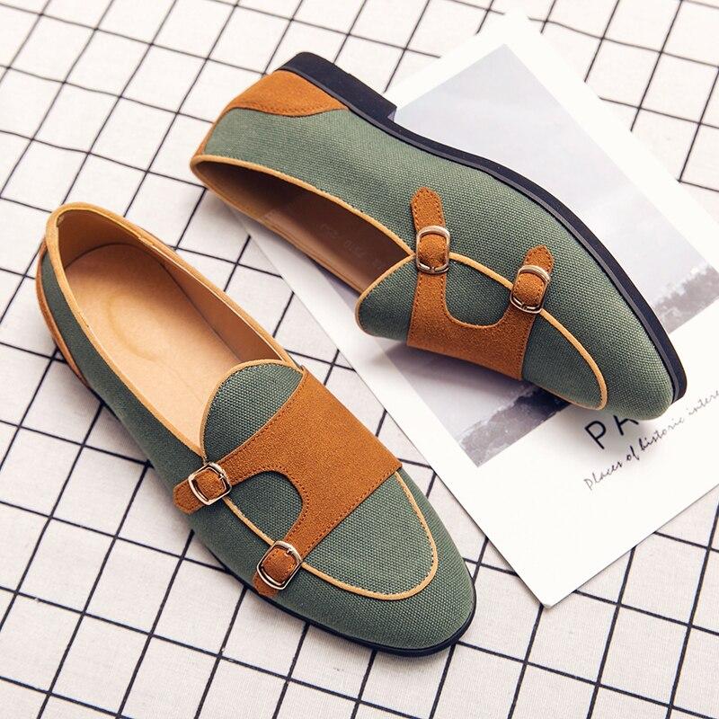 Canvas Lederschuhe Herren Casual Luxury Brand Handgefertigte Halbschuhe Herren Slipper Flats Fahrschuhe Abendschuhe Weiß Grün Mokassins N0 -28