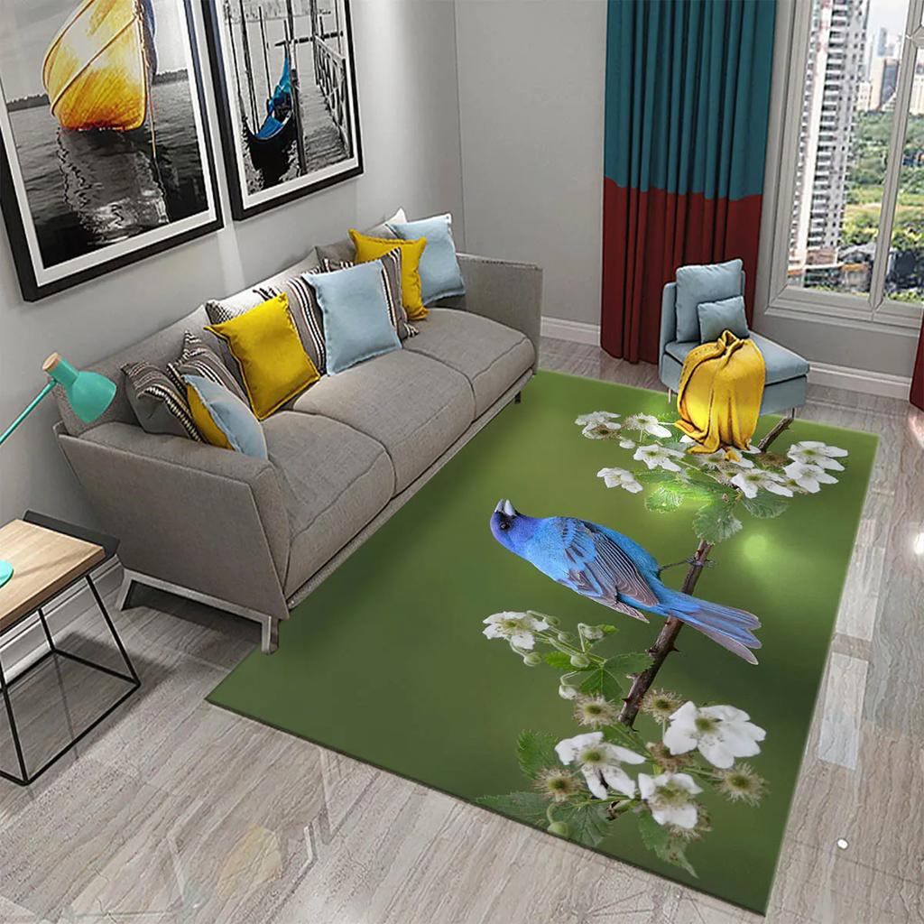 3D Cute Bird Carpet Beautiful Animal Forest Rug for Living Room Bedroom Sofa Kitchen Bathroom Doormat Non-slip Floor Decor Mat