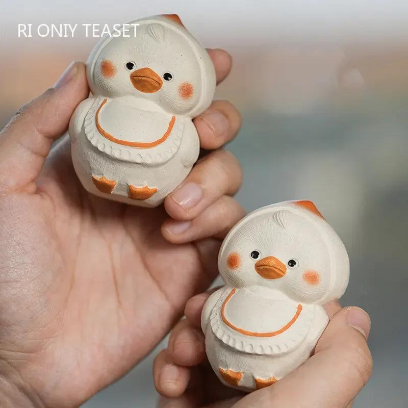 Chinese Yixing Purple Clay Tea Pet Creative Handmade Duck Statue Ornaments Tea Figurine Desktop Decors Zisha Tea Set Decoration