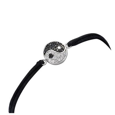 [N1559] - Bracelet Argent 'Yin Yang' noir blanc argenté (rhodié)- 10 mm