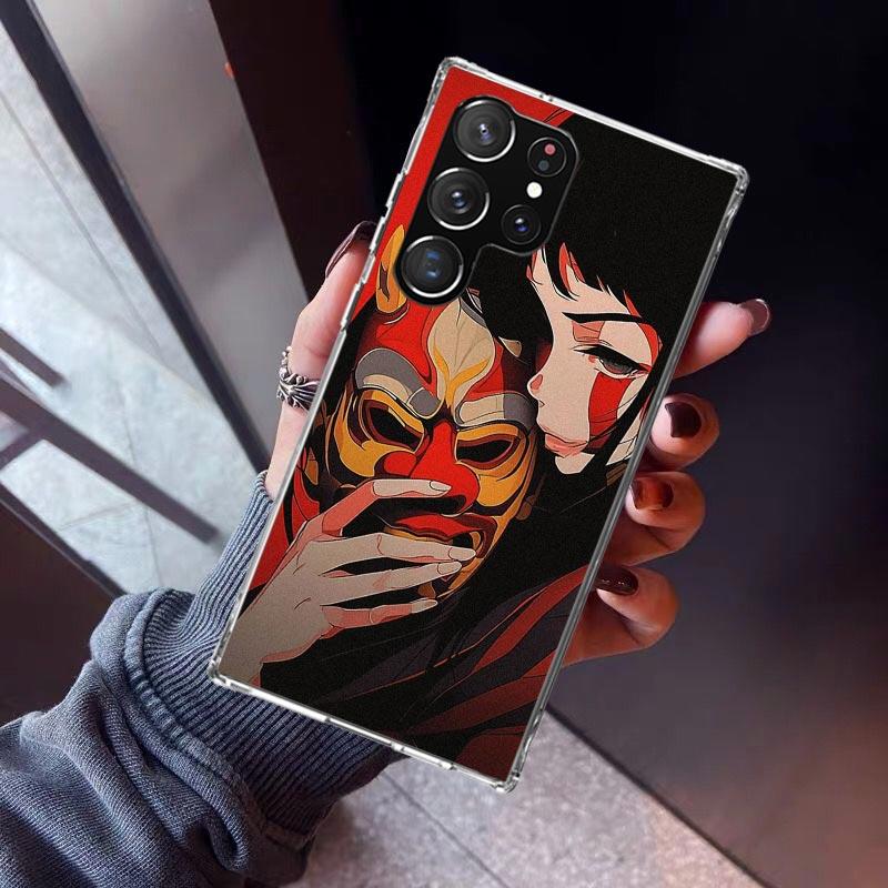 Japanese Oni Mask Girl Phone Case For Samsung Galaxy S23 S24 S25 Edge S26 Ultra S22 + S21 Plus S20 FE Cover Silicone Print Shell