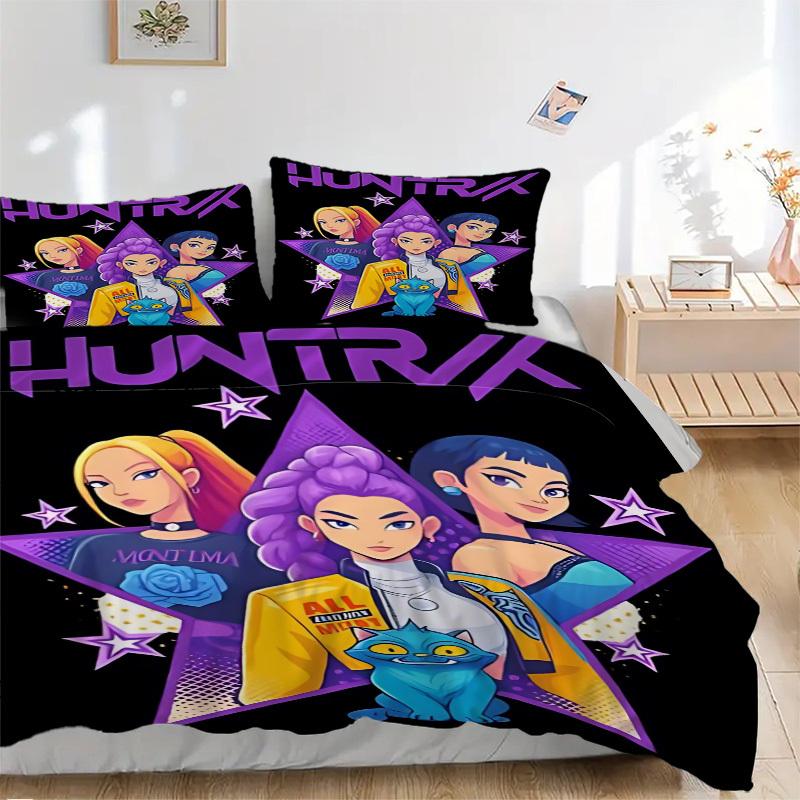 3pcs Huntrix, K-POP Comforter Set - Four Seasons Home High,Machine Washable Bedspread with Pillowcases (No Filling) yy250909010