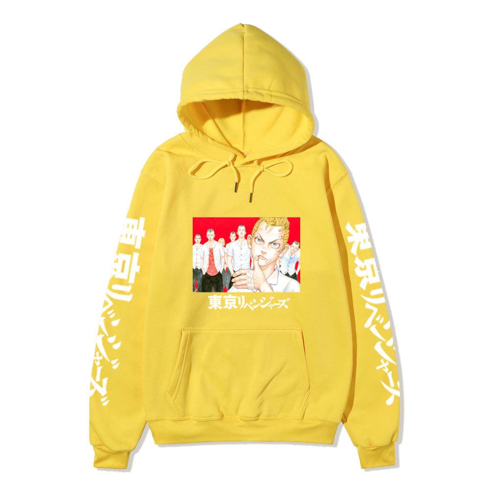 Tokyo Revengers Anime Pullover Hoodie, Takemichi Group Character Print Long Sleeve Sweatshirt Unisex Street Hoodie with Japanese Sleeve Letter