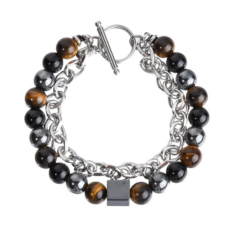 Mens Geometric Beaded Bracelet With Iron Chain For Travel Gift And Fashion Style