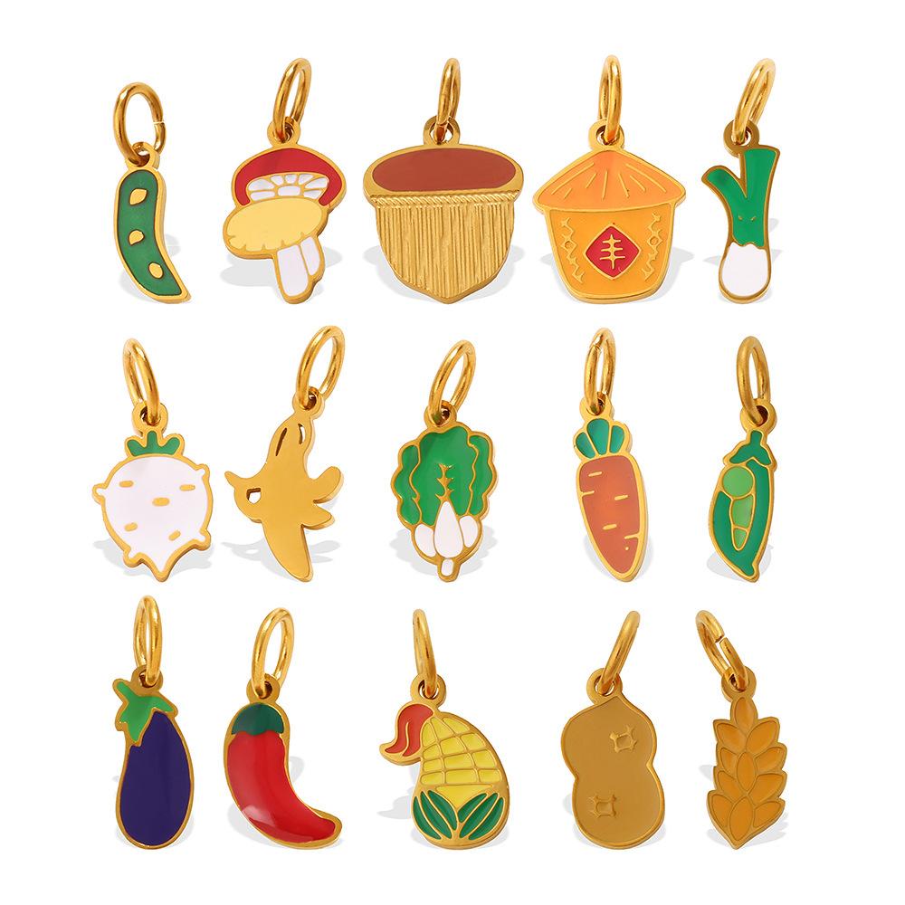 Cute Simple Earrings Bracelet Necklace Accessories Colorful Vegetables Stainless Steel Oil Drip Diy Pendant Female
