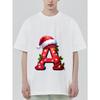 Christmas Letter A T-Shirt Black Santa Hat and Lights Print Holiday Party Wear