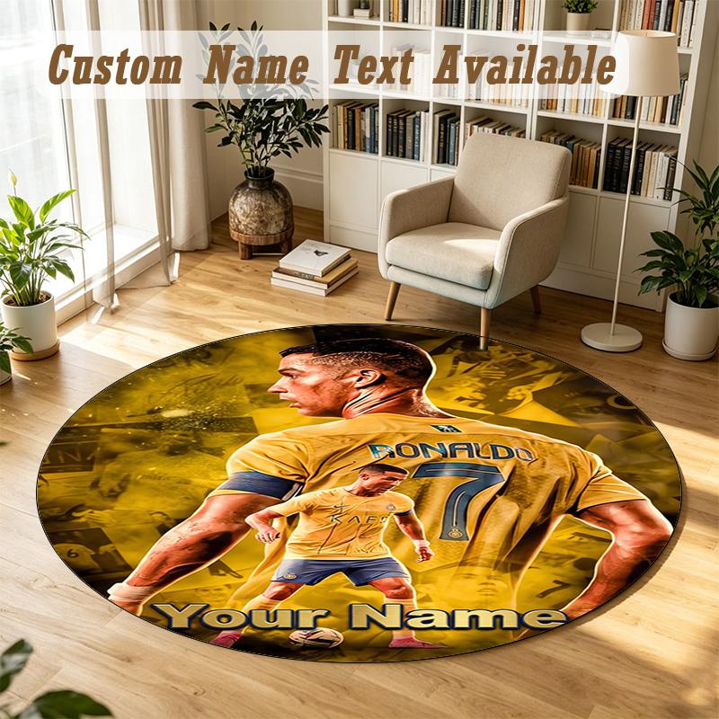 Round Rug Custom NameCristiano Ronaldo Pattern Non Slip Carpet Home Floor Decor