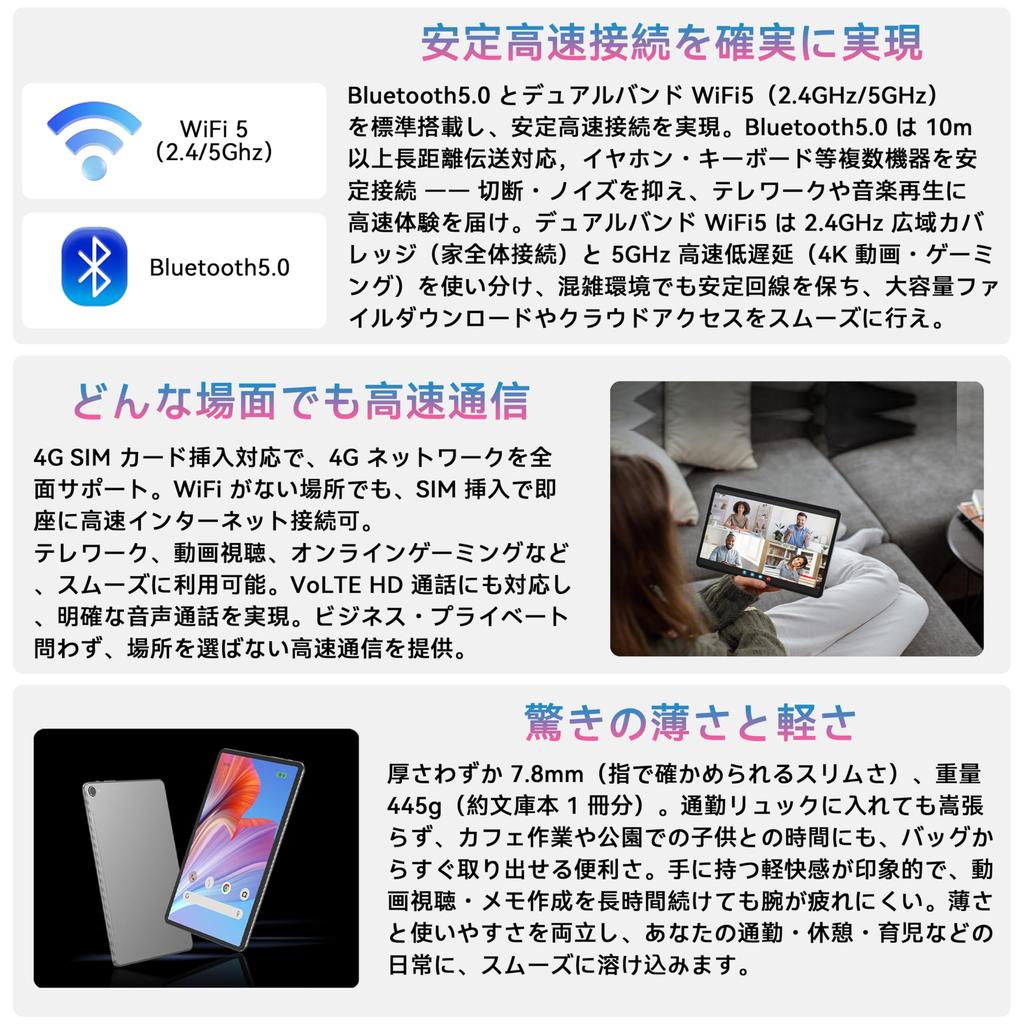 Npad Pro Android Tablet 4G Model Resolution 4 Speakers GSM Certified Widevine L1 Netflix 18W PD Fast Charging 7500mAh 8GB 128GB 1TB Expansion T616 CPU