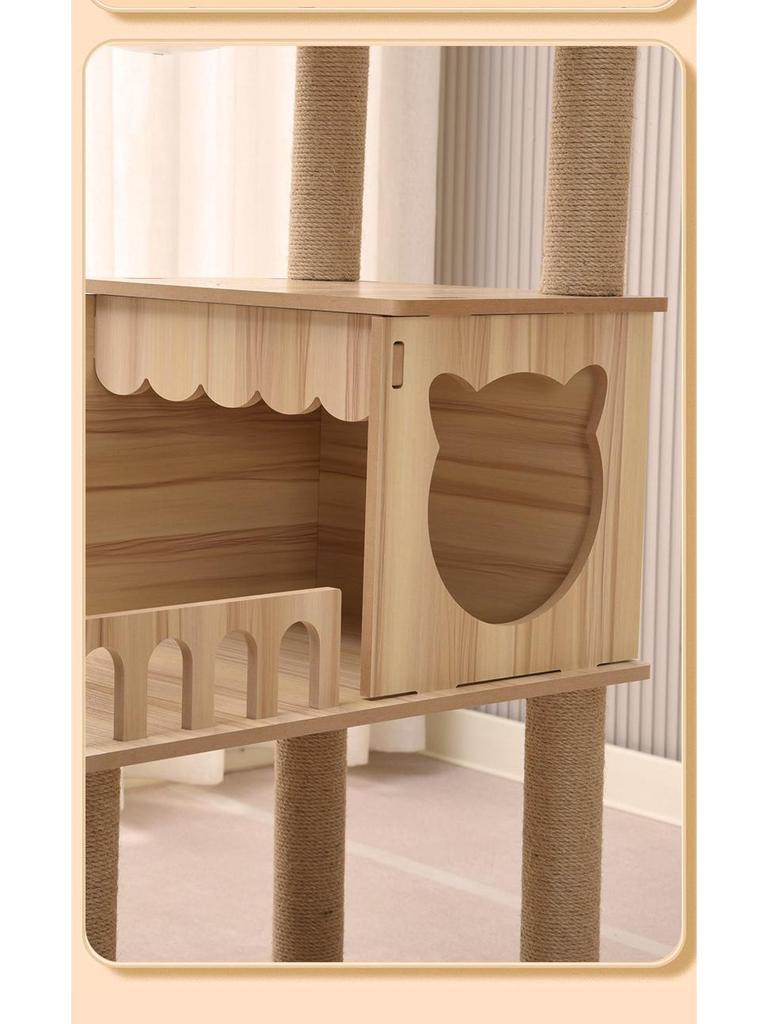 Large Space-Saving Multi-Layer Wooden Cat Tree Villa with Wear-Resistant Space Capsule Design