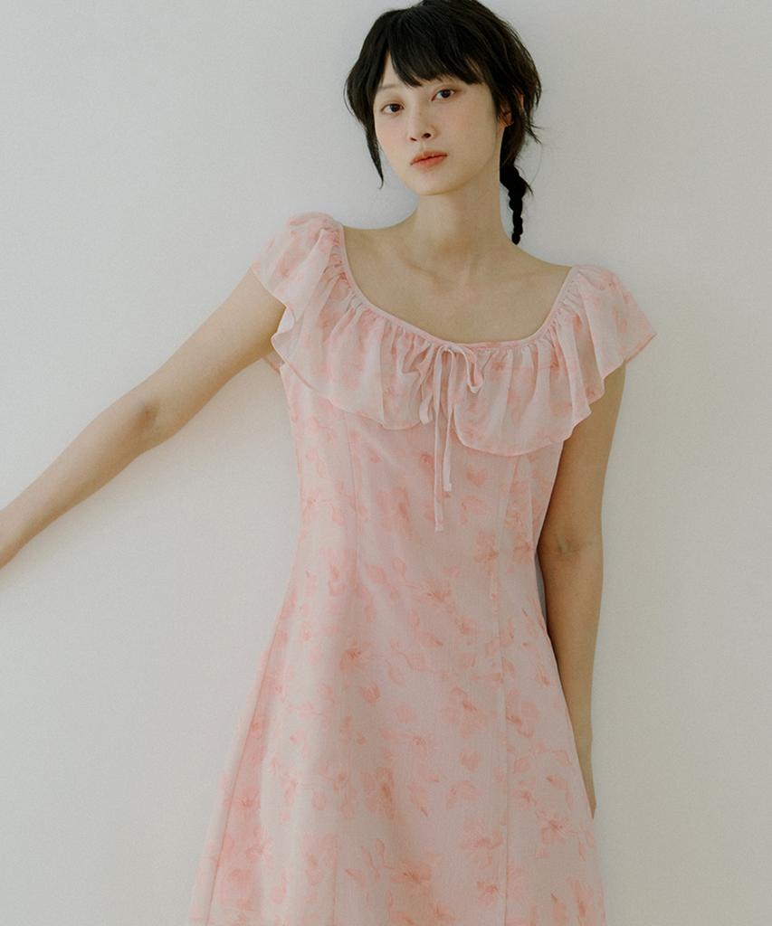Riorg Woi Flower Pattern Frill Ops Peach Pink