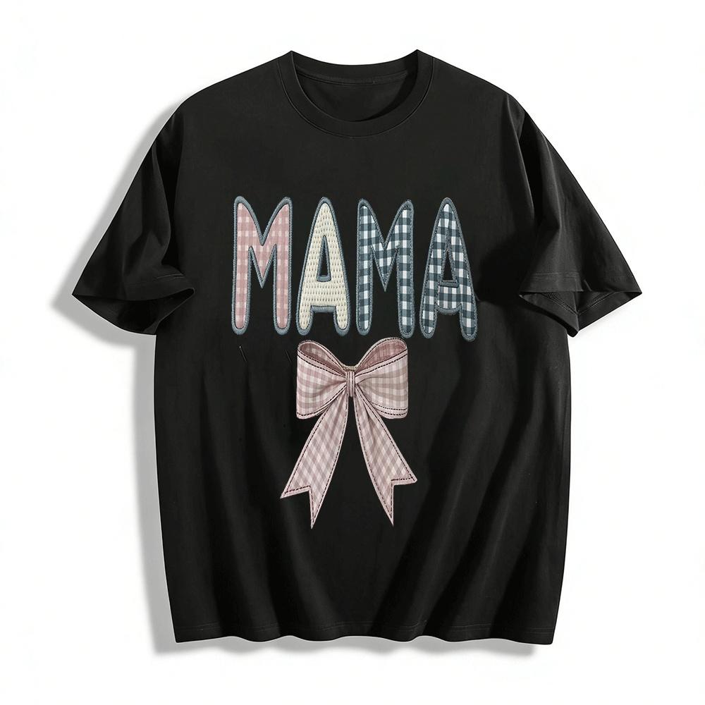

Vintage Plaid MAMA Bow Casual Parent-child Style Top Pure cotton T-shirt XXS