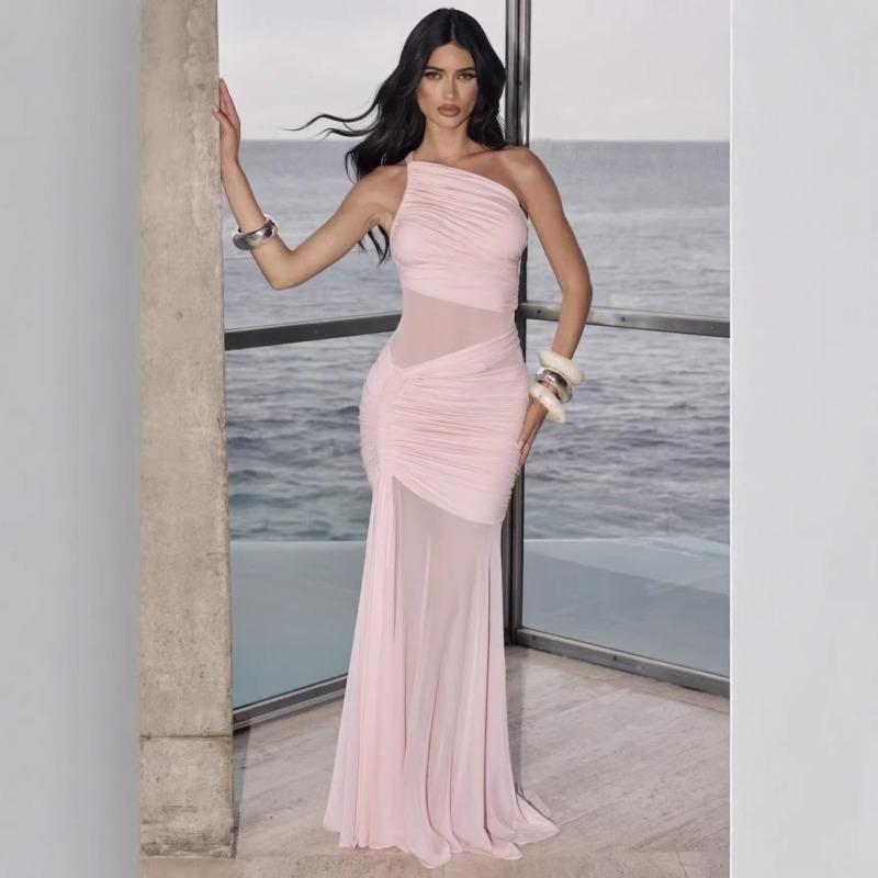 European and American New Slanted Shoulder Perspective Pleated Dress, Sexy Spice Girl Slim-fit Hip Dress Skirt