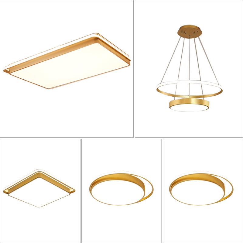 Gold Rectangular Ceiling Lamp Set for Living and Bedrooms