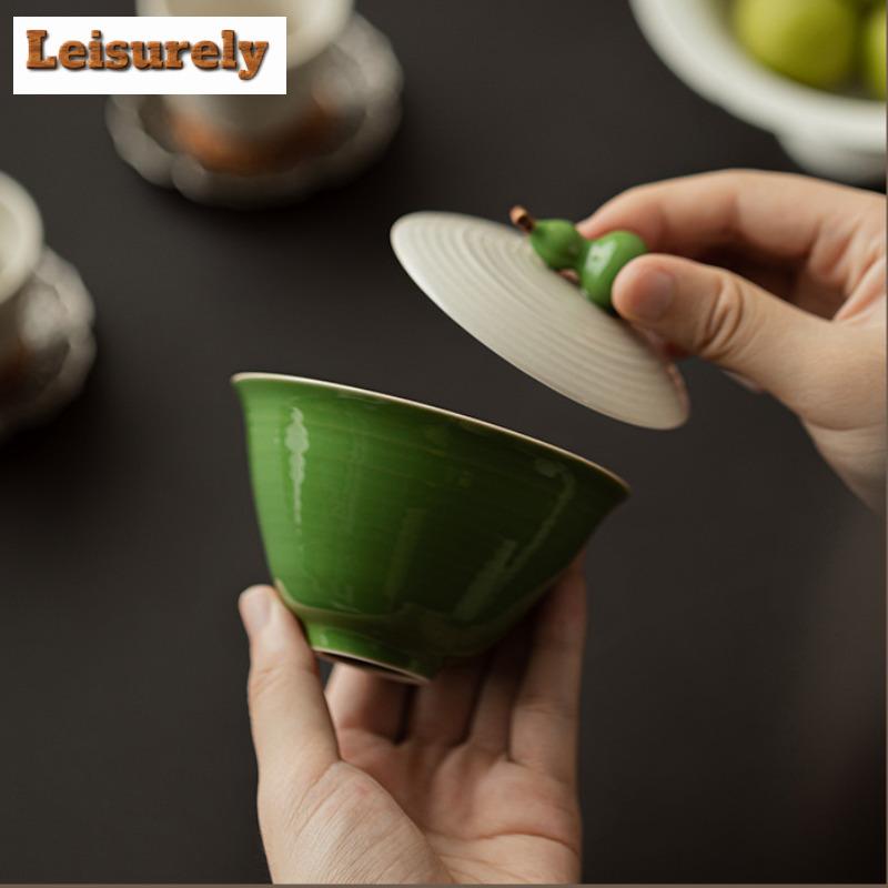 Retro Plant Ash Gourd Fortune Ceramic Tea Set Complete Set Japanese Tea Ceremony Set Green Teapot And Tea Cup Set Drinkware Gift