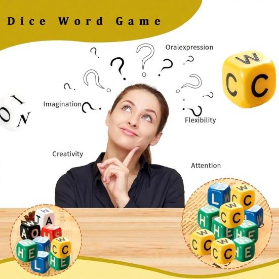 60Pcs/Set Dice Word Game Brain Exercise Scrambled Crossword Dice Game 1-5 Players Travel-Friendly Dice Board Game