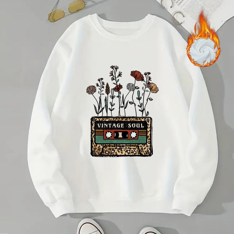 

(Азиатский размер) Женская плотная одежда, винтажный цветок, милый милый принт, осень-осень-зима, женская весенняя мода, повседневные флисовые пуловеры, толстовки с графическим рисунком