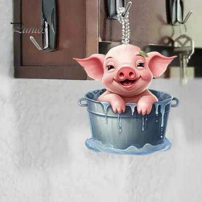Zabawny wisiorek do samochodu ze świnią akrylową w kształcie świni w wiaderku ozdoby 2D płaskie wiszące dekoracje akcesoria do widoku z tyłu samochodu