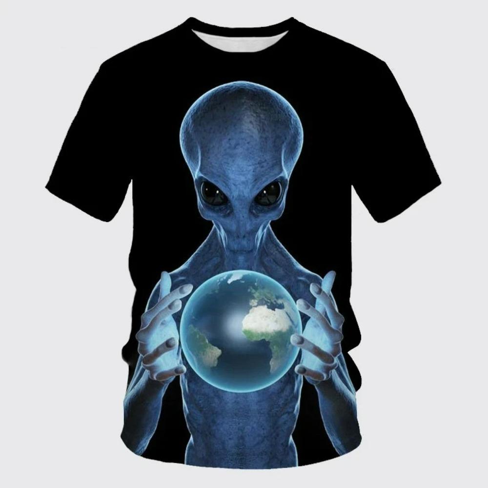 Funny Alien Graphic T Shirt for Men 3D UFO Invader Printed T-Shirt Fashion Outdoor Casual Plus Size Tees Top Women Clothing