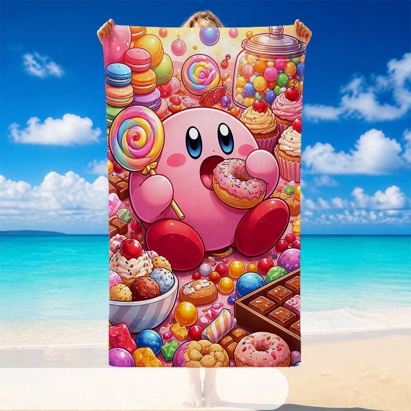 Quick Dry Beach Towel Kirby Pattern, Lightweight Absorbent Towel for Pool Beach Vacation Use