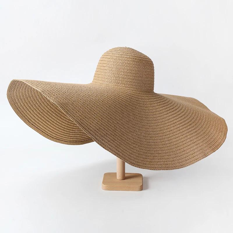 Oversize 25Cm Wide Brim Straw Hat Women'S Beach Cap Foldable Sunshade Protection Hat Ladies Sun Hats For Summer Girls