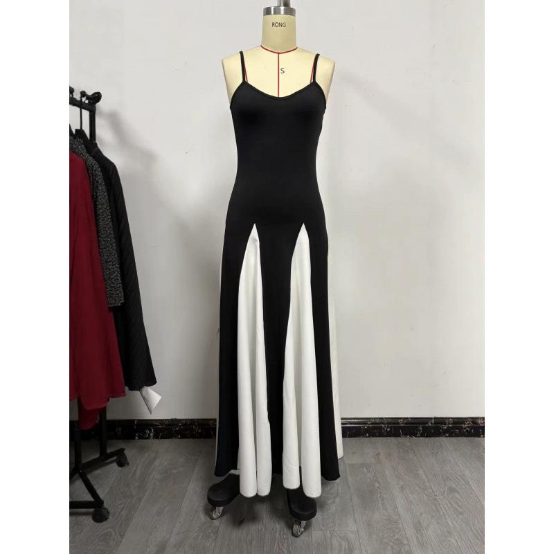 Elegantes, modisches und sexy Club-Trend-Off-Shoulder-Patchwork-Maxikleid mit Trägern, Damen-Abendkleid