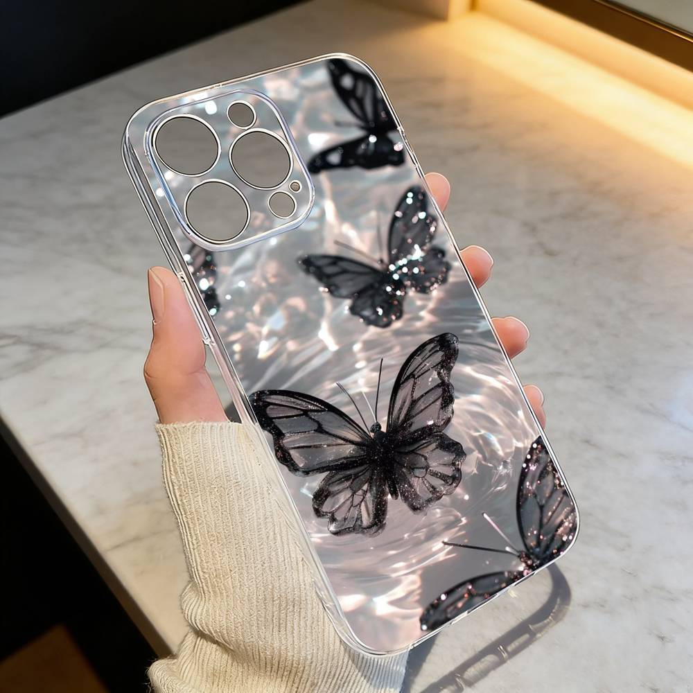 

G-Glow in the dark B-butterfly Phone Case For iPhone 17 16 15 14 13 12 11 Mini Pro Max Plus Transparent Cover iPhone16plus